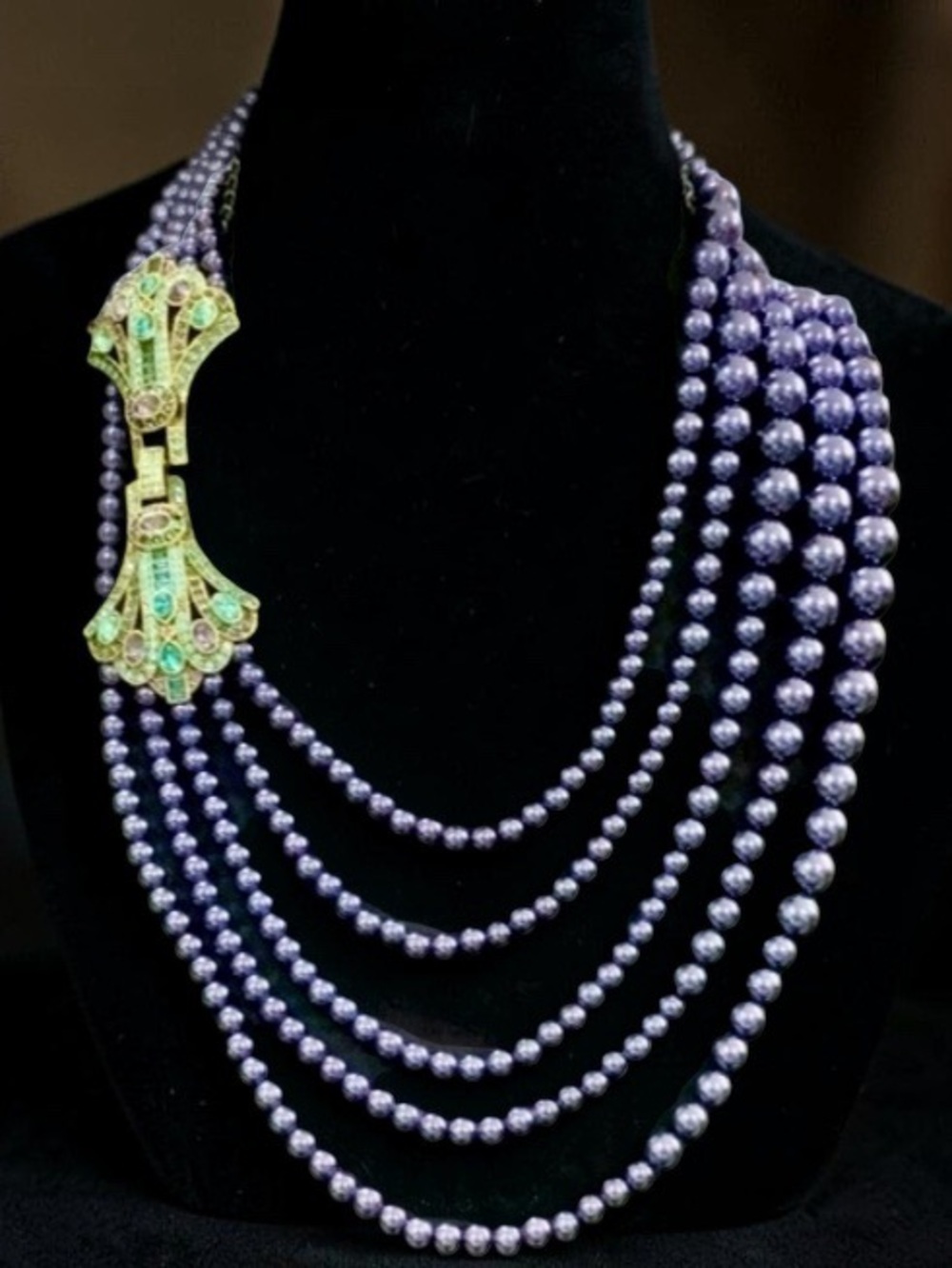 Heidi Daus  multi strand navy pearl necklace with Swarovski crystal clasp NIB - Picture 8 of 16